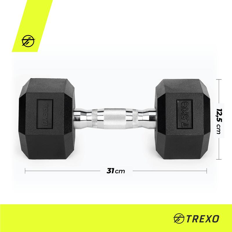 TREXO Hex gumírozott súlyzó 7,5 kg