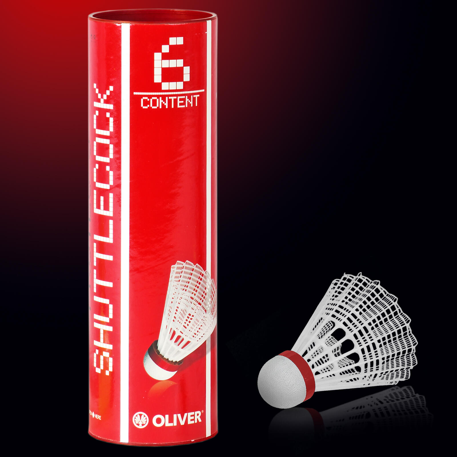 OLIVER Nylon shuttlecocks - 6-pack wit/rood 2/2