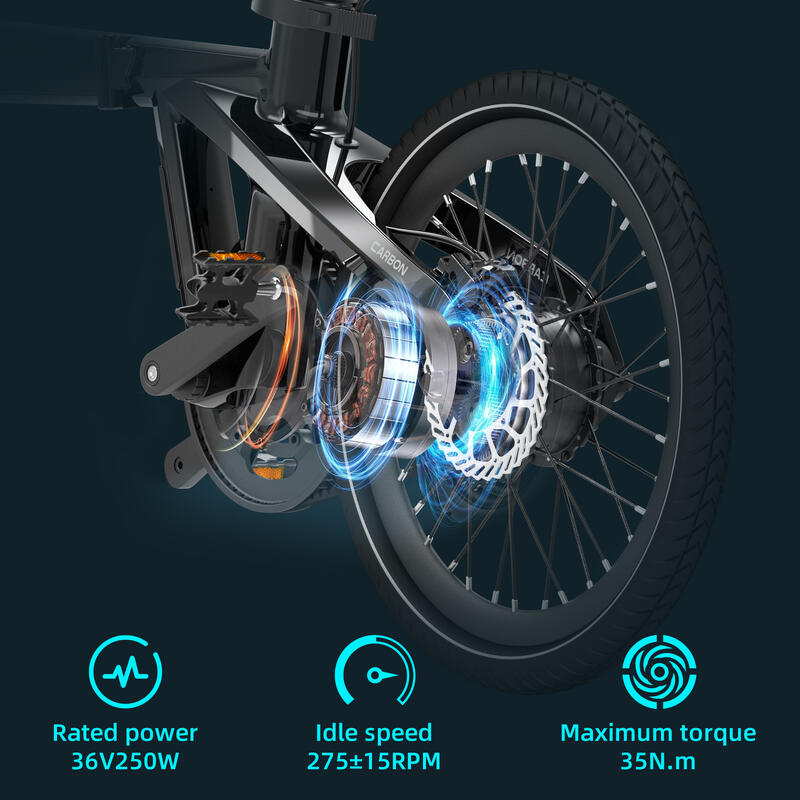 ADO Carbone Vélo électrique Pliant, Entraînement par Courroie EBike, GPS,LCD,APP