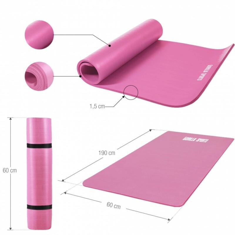 Esterilla Yoga Pilates Gorilla Sports Rosa 190cm x 100cm x1,5Cm