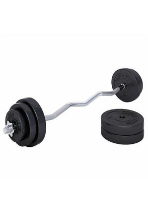 KIT HALTÈRE 35KG AVEC BARRE CURL + DISQUES PLASTIQUE | MUSCULATION | 30MM/31MM