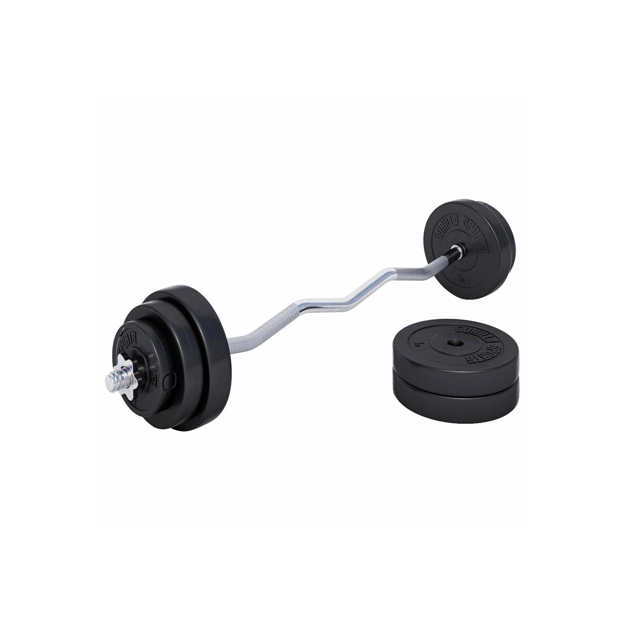 Gorilla Sports - Kit Haltère 35kg Avec Barre Curl + Disques Plastique | Musculation | 30mm/31mm - Kit Haltères - Gris|noir - 30-40 Kg - Decathlon