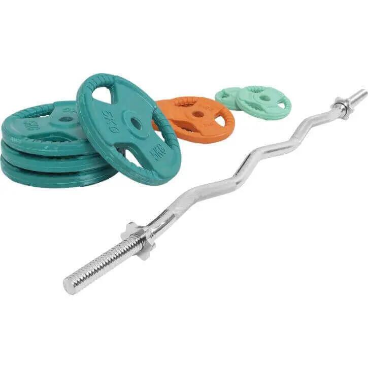 EZ-curlset 35 kg - Gietijzer - Rubber Coating - Halter met Gewichten - 30 mm 7/7