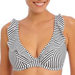 Haut de maillot rayé décolleté plongeant à volant Jewel cove