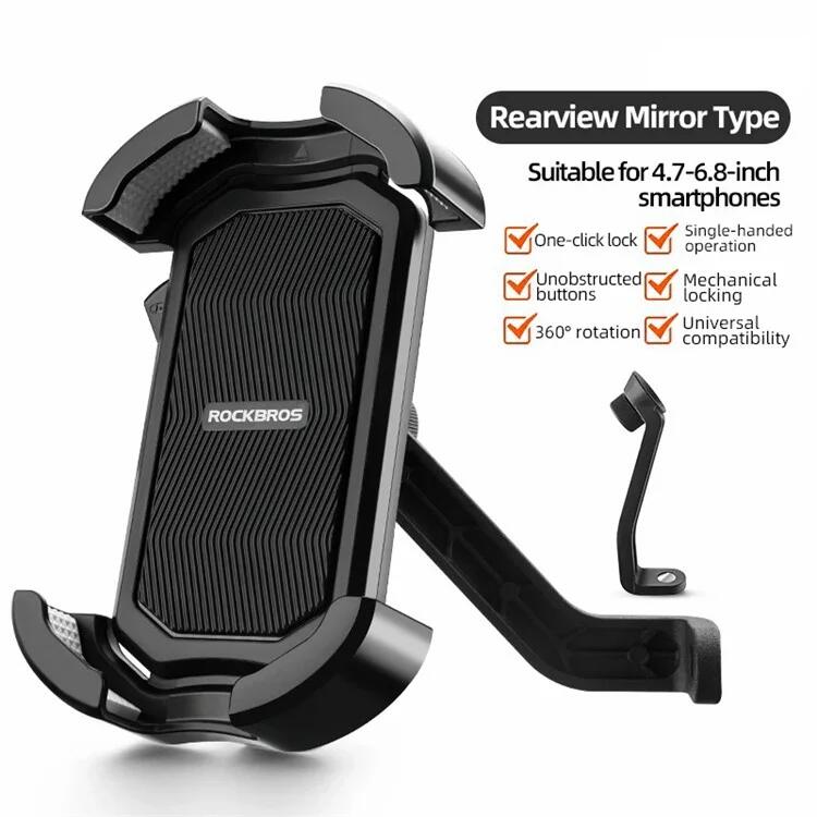 Telefoonhouder voor fiets en motor, schokbestendig - Achteruitkijkspiegel 2/7