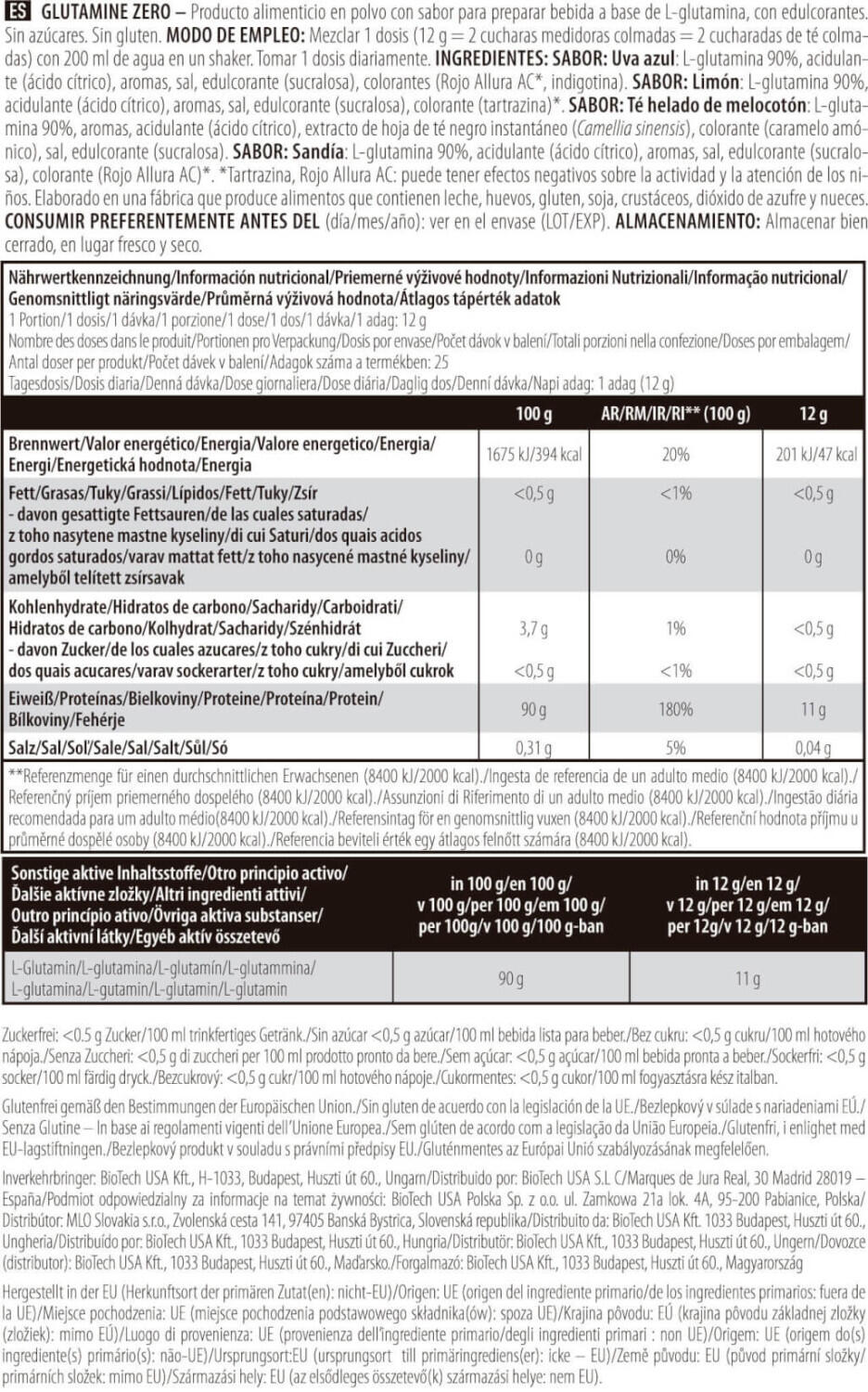 Glutamina Zero - 300g Te al melocotón Biotech USA 4/5
