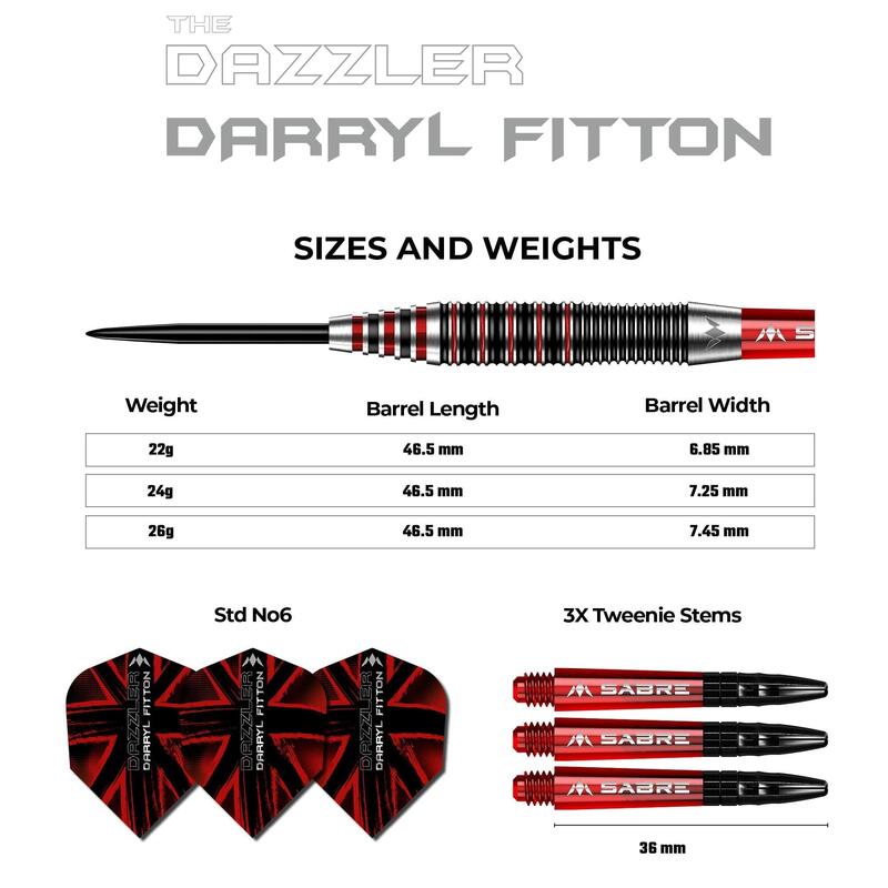 Set sageti darts Mission steel Darryl Fitton Black-Red Electro