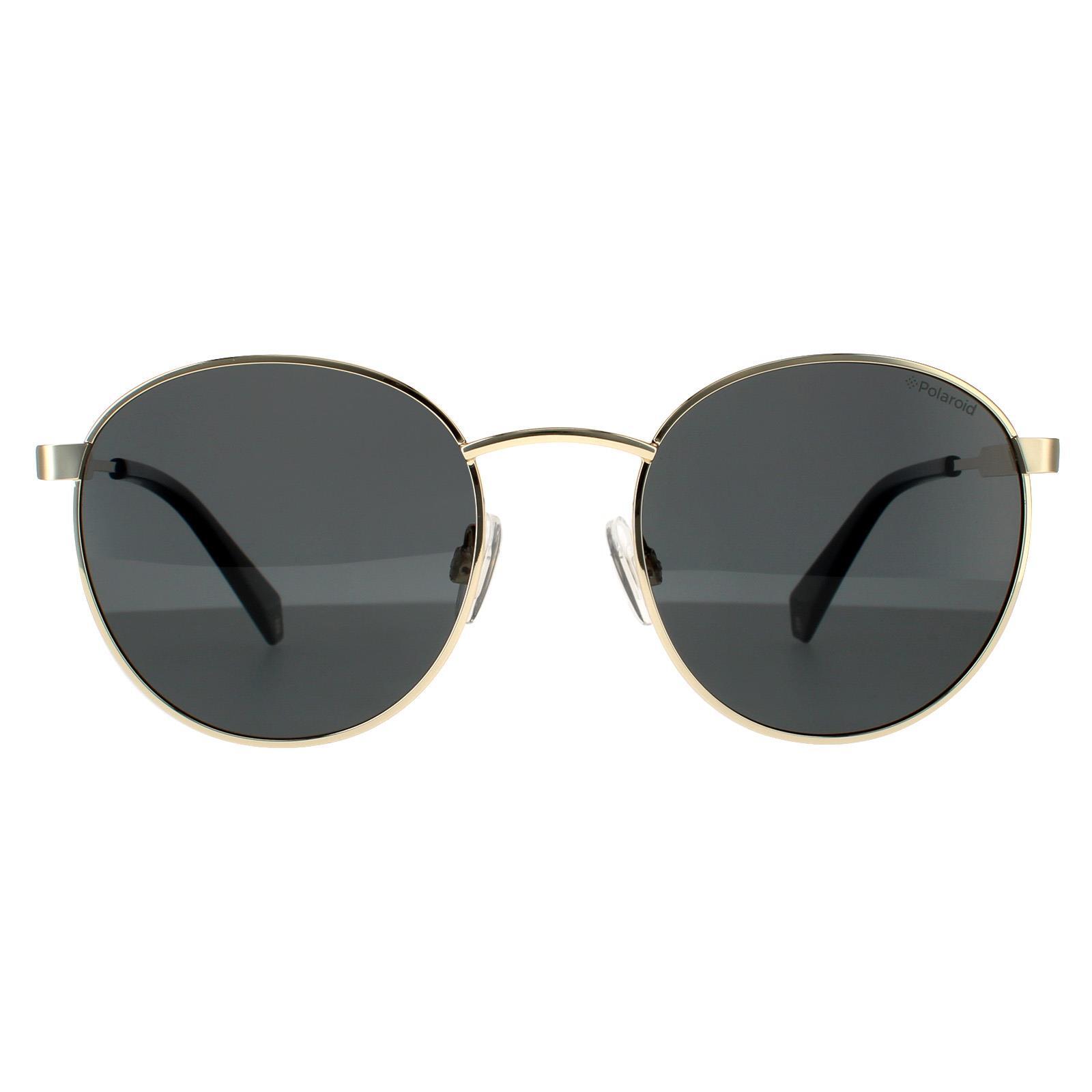 Polaroid Round Unisex Gold Grey Grey Polarized Sunglasses
