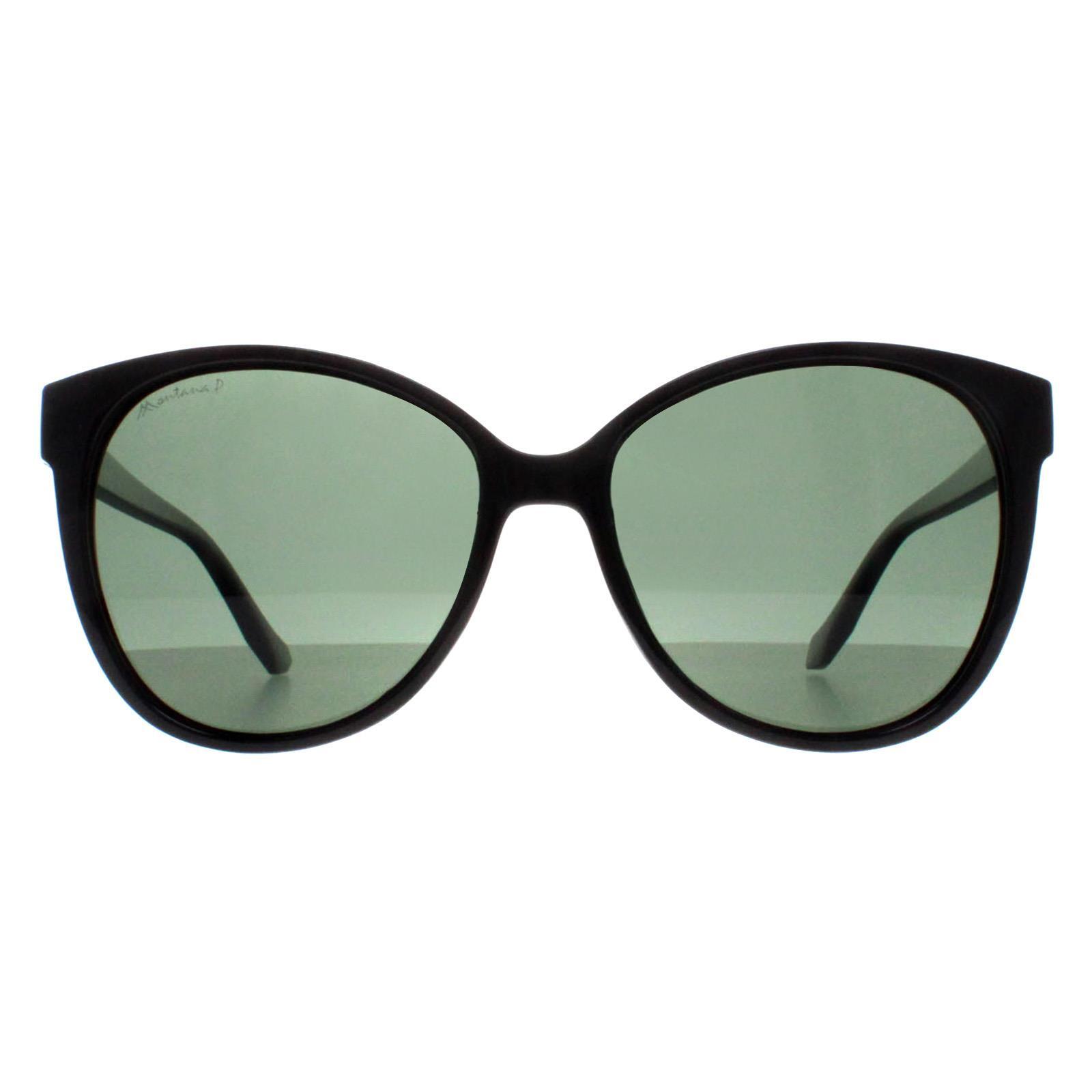 Montana Cat Eye Womens Shiny Black G15 Green Polarized MP74