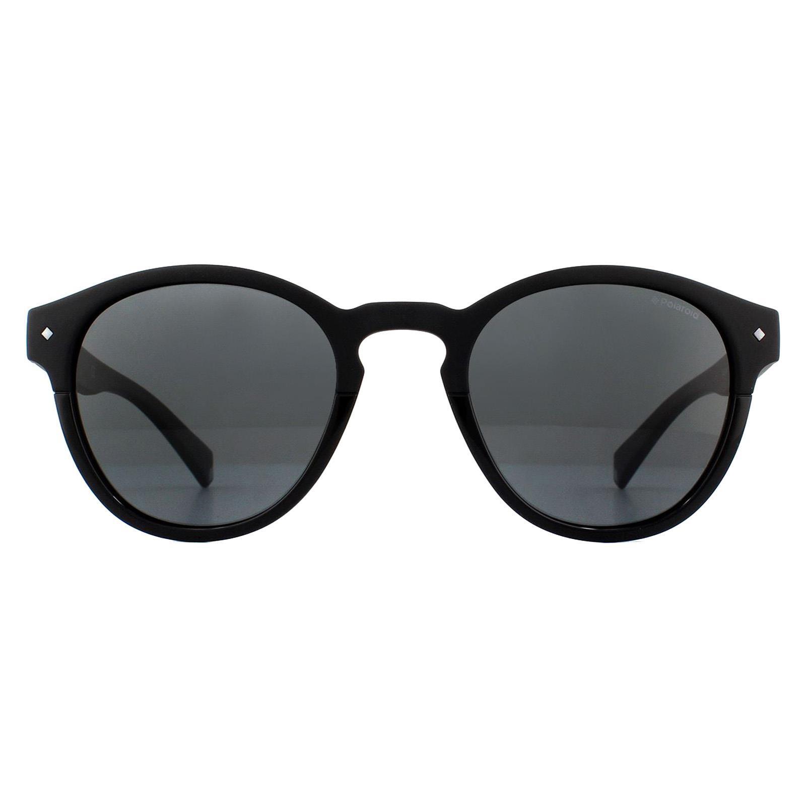 Polaroid Round Mens Black Grey Polarized Sunglasses