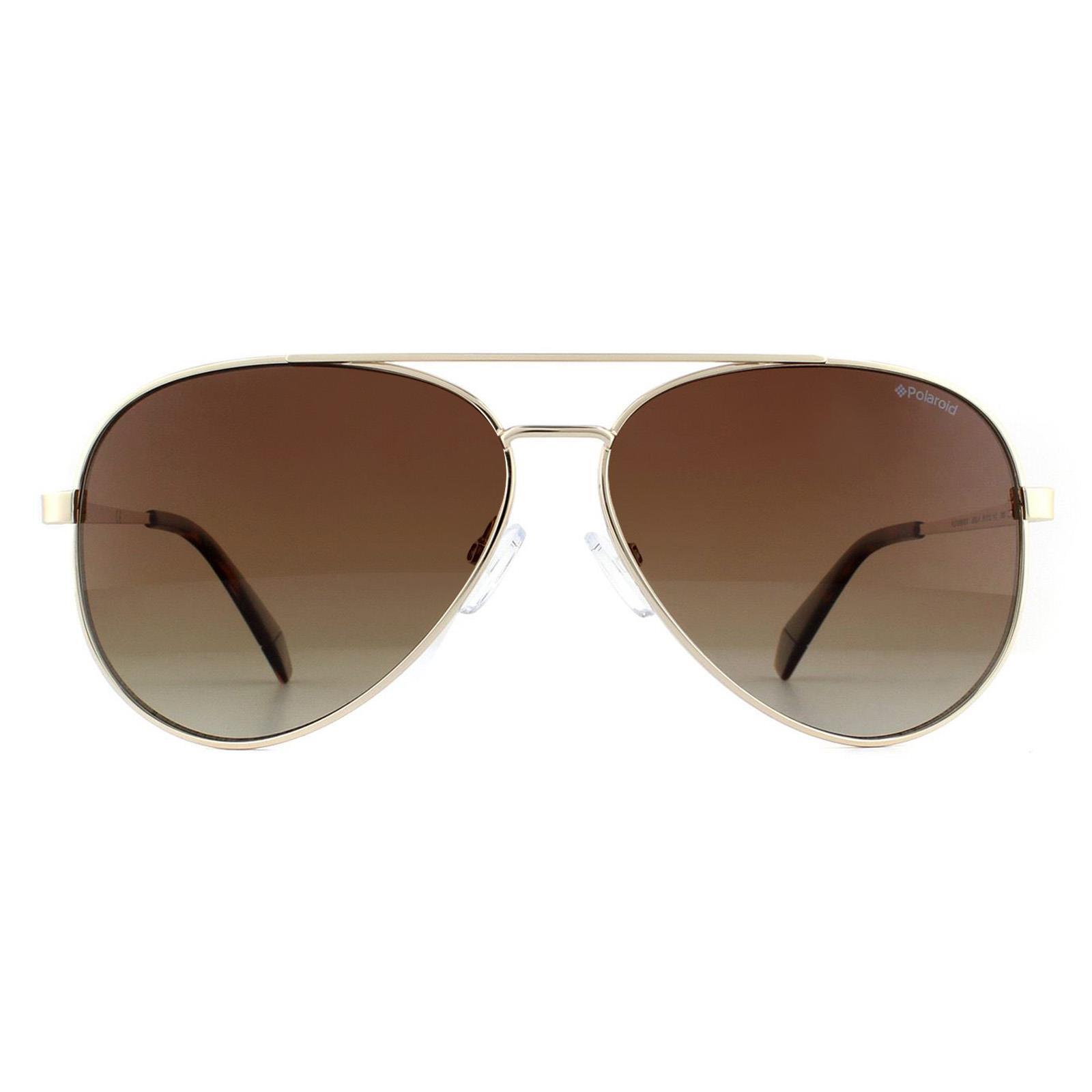 Polaroid Aviator Womens Gold Brown Gradient Polarized Sunglasses