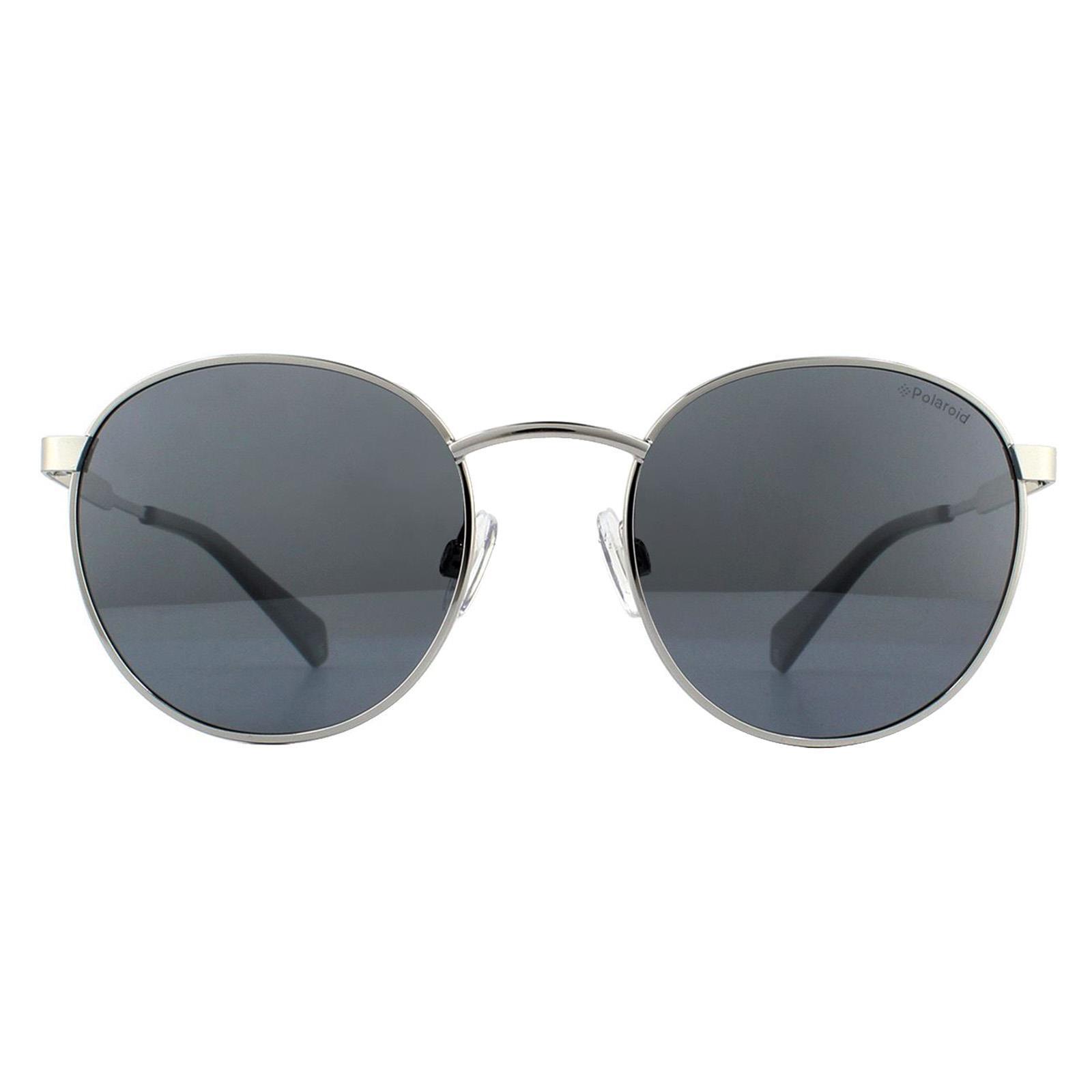 Polaroid Round Unisex Palladium Grey Silver Mirror Polarized Sunglasses