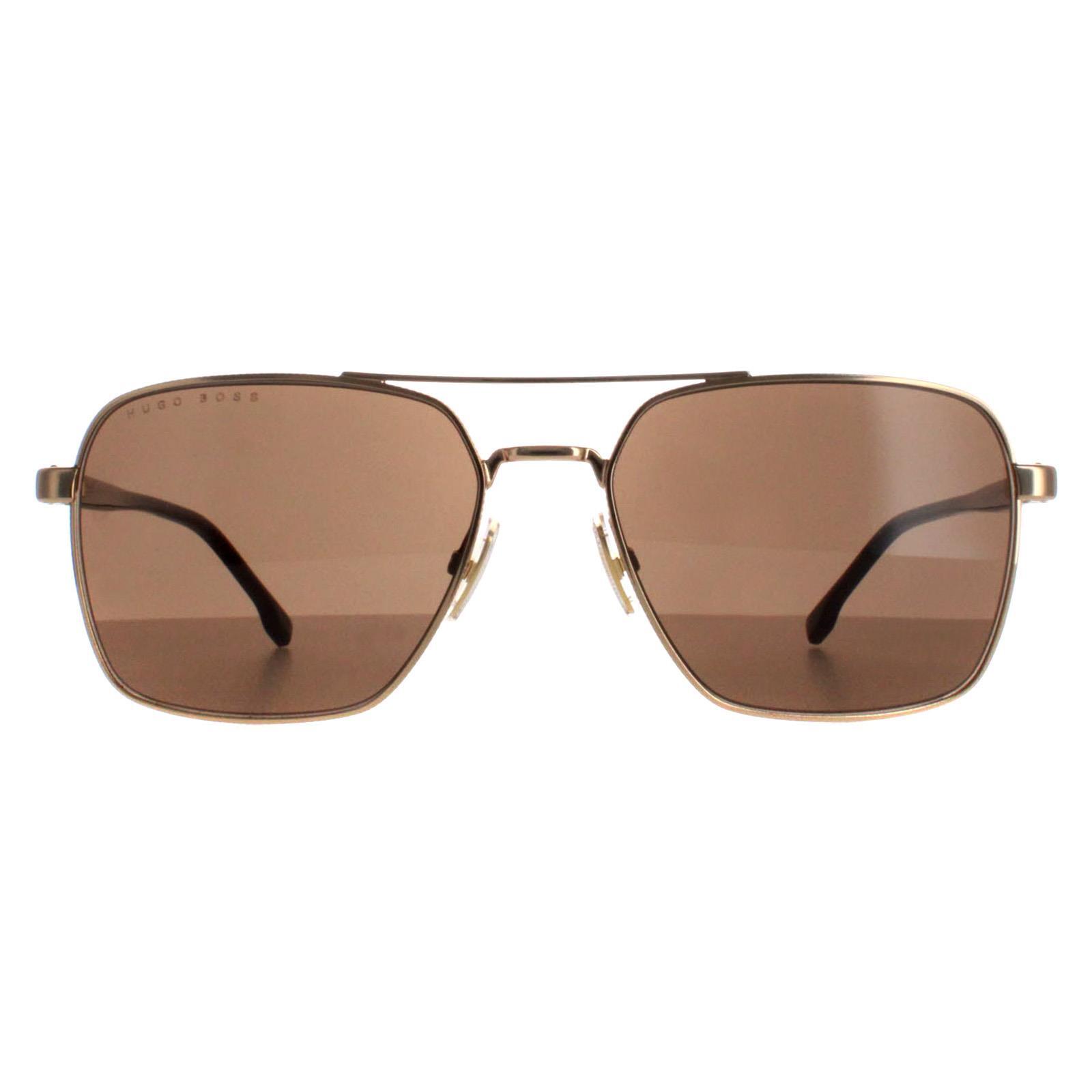 Hugo Boss Aviator Mens Rose Gold Brown Sunglasses