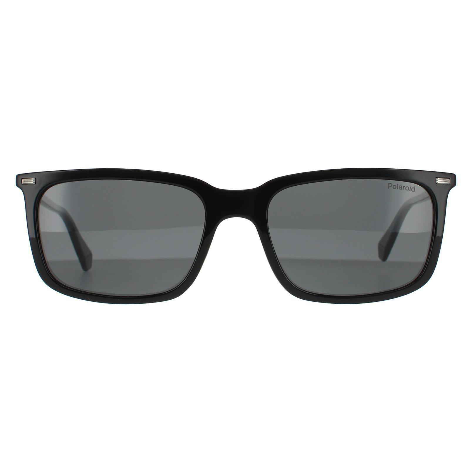 Polaroid Rectangle Mens Black Grey Polarized Sunglasses