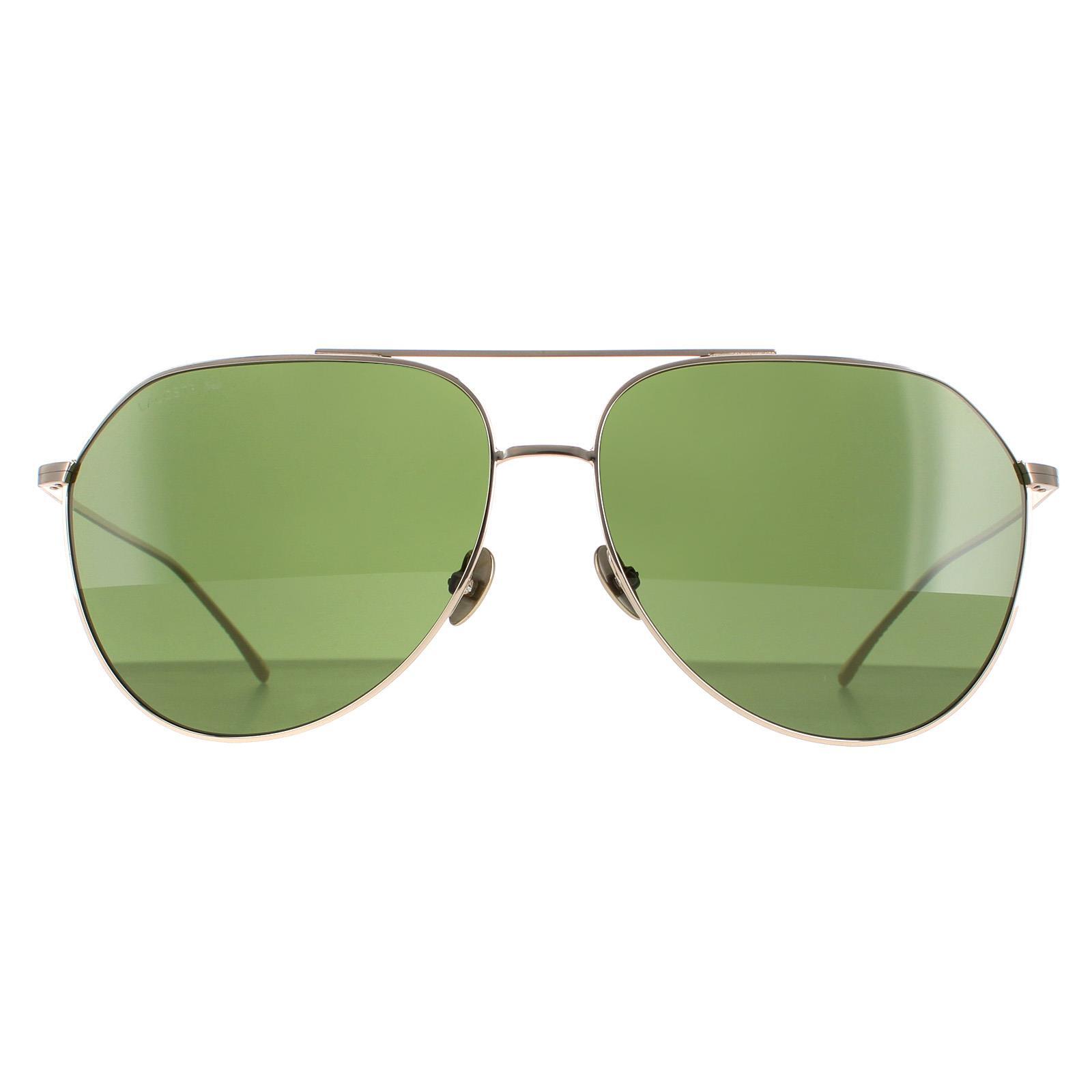 Lacoste Aviator Unisex Shiny Gold Green Sunglasses
