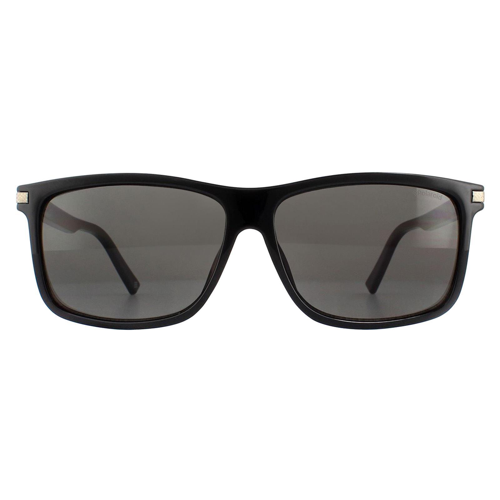 Polaroid Rectangle Mens Black Grey Polarized Sunglasses