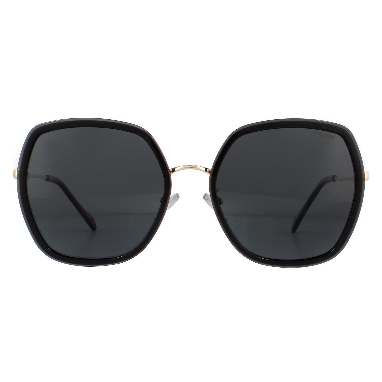 Polaroid Square Womens Grey Gold Grey Polarized Sunglasses