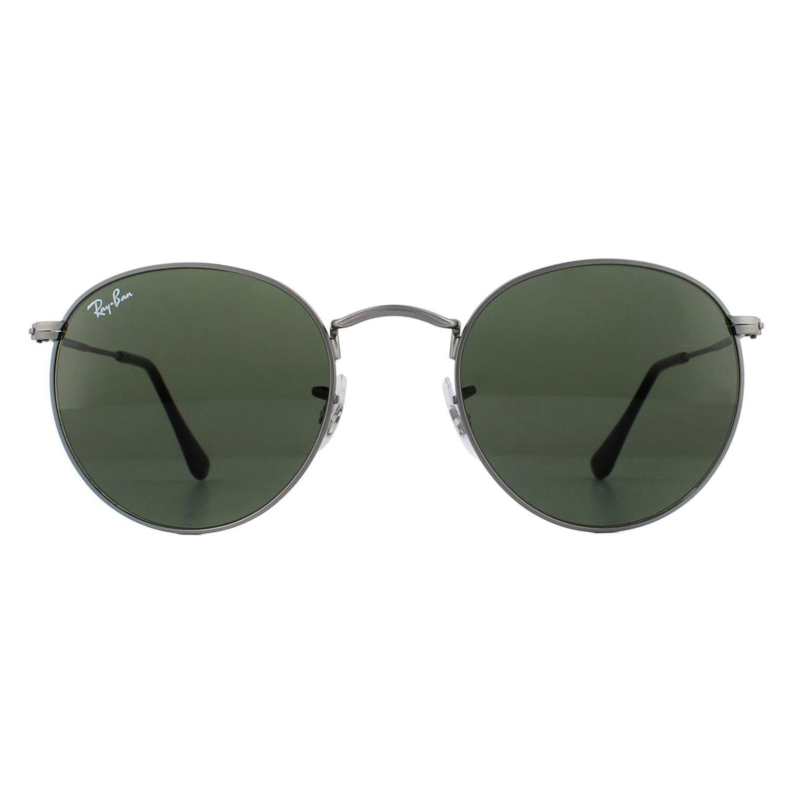 Ray-Ban Round Unisex Matt Gunmetal Green Sunglasses