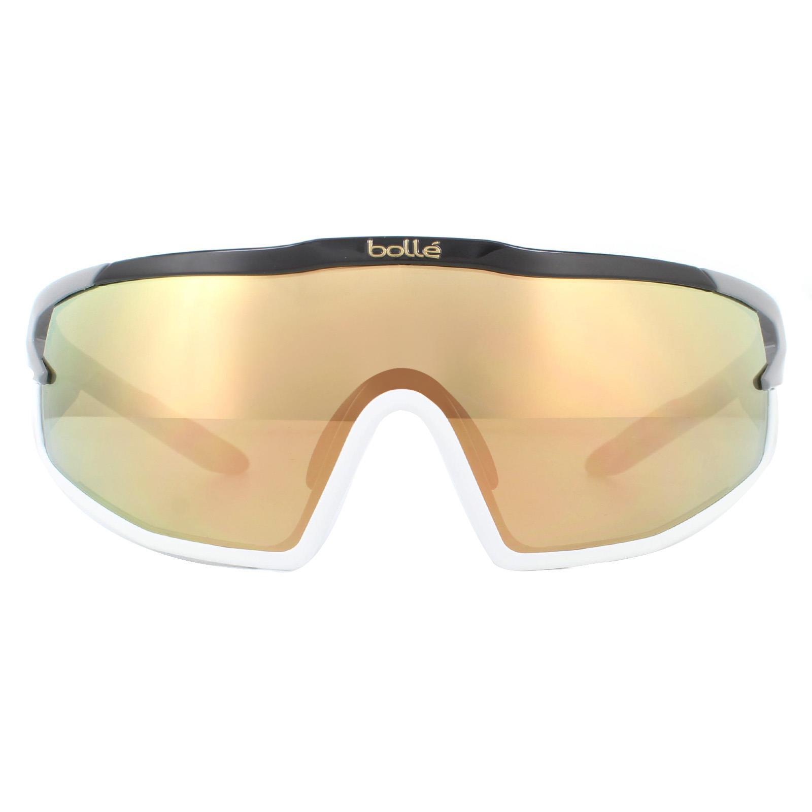 Bolle Wrap Mens Shiny Black Brown Gold Sunglasses