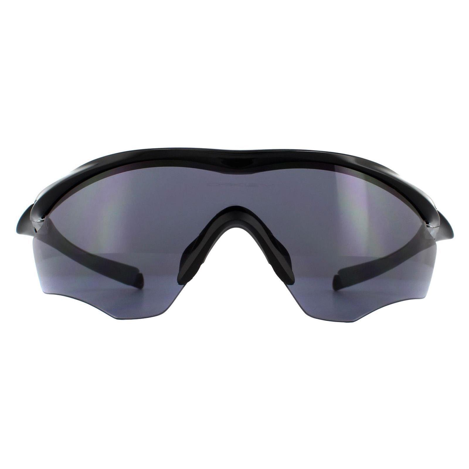 Oakley Wrap Mens Polished Black Grey Sunglasses
