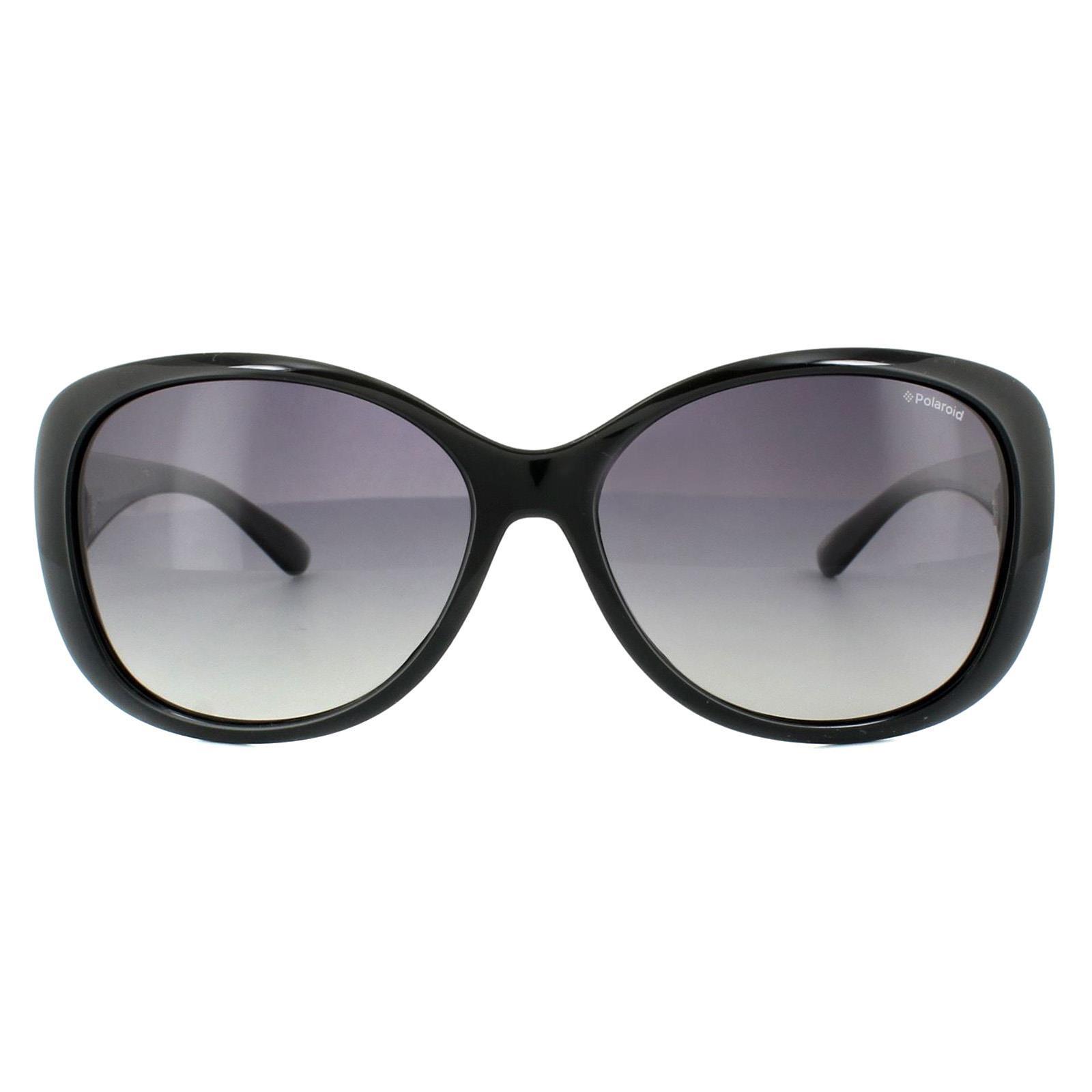 Polaroid Butterfly Womens Black Grey Gradient Polarized Sunglasses