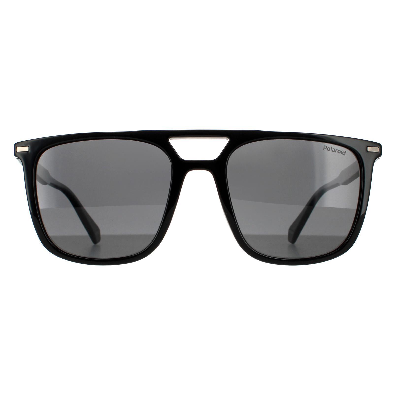 Polaroid Rectangle Mens Black Grey Polarized Sunglasses