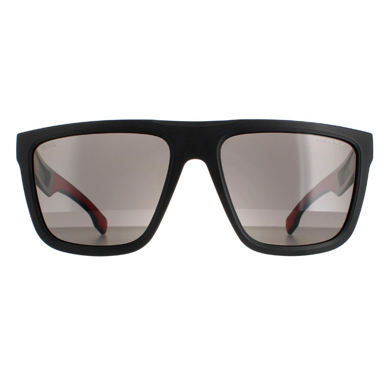 Hugo Boss Square Mens Matte Black Grey Polarized Sunglasses