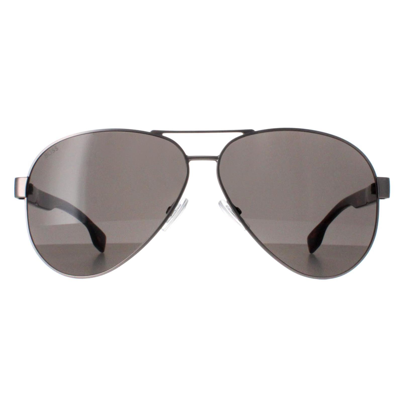 Hugo Boss Aviator Mens Matte Ruthenium Grey Brown BOSS 1560/O/S