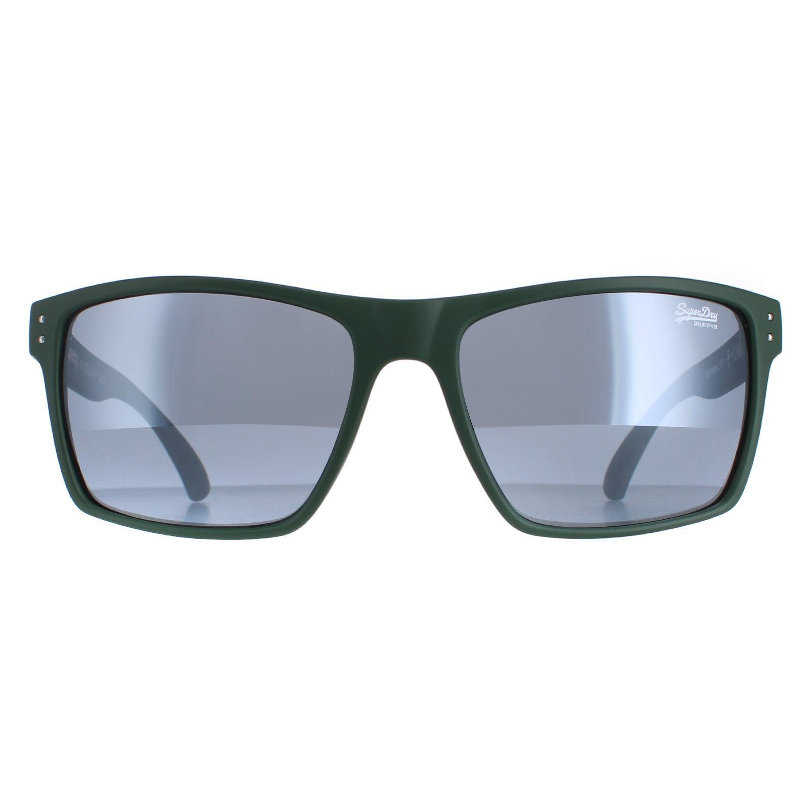 Superdry Square Mens Matte Rubberised Green Grey Sunglasses