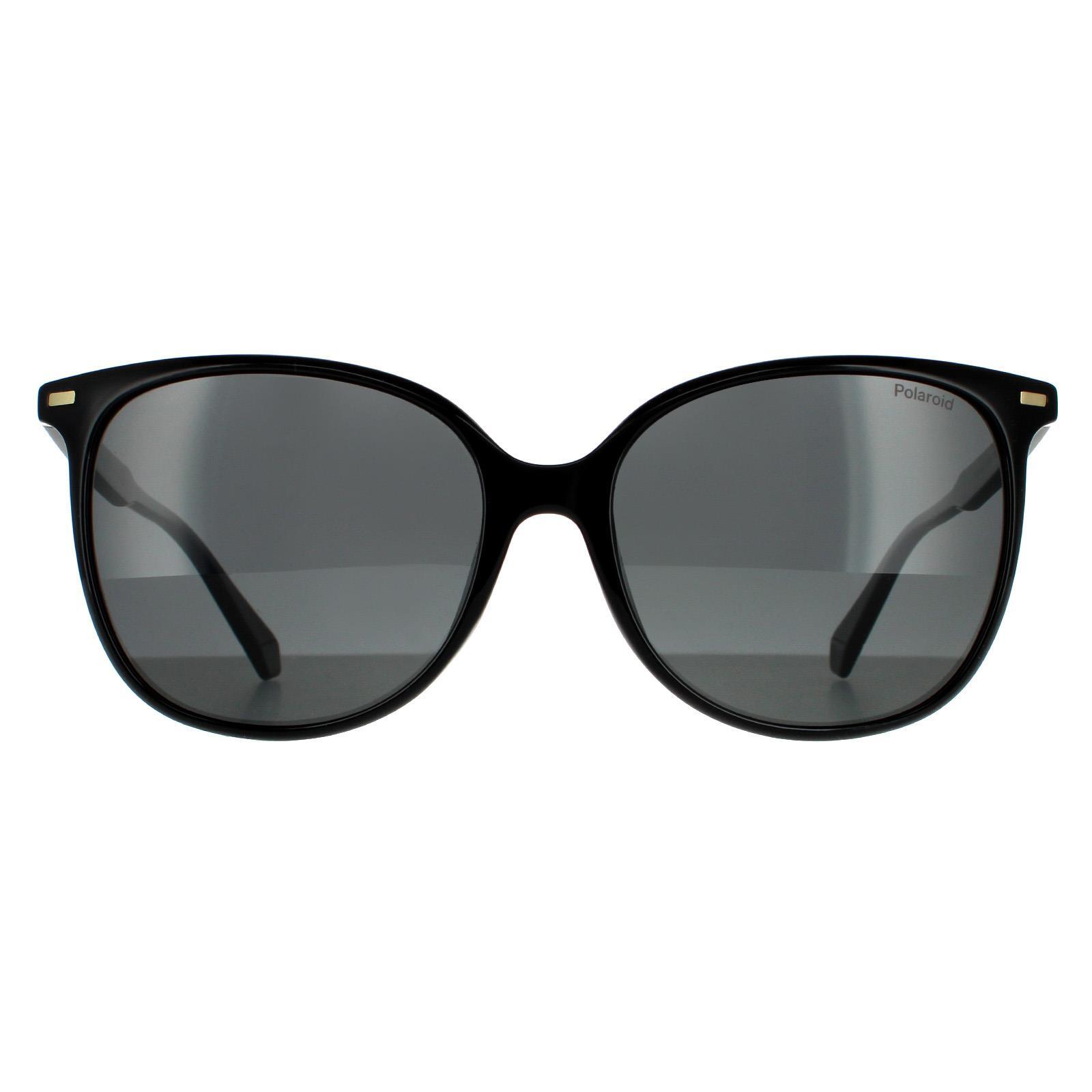 Polaroid Cat Eye Womens Black Grey Polarized Sunglasses