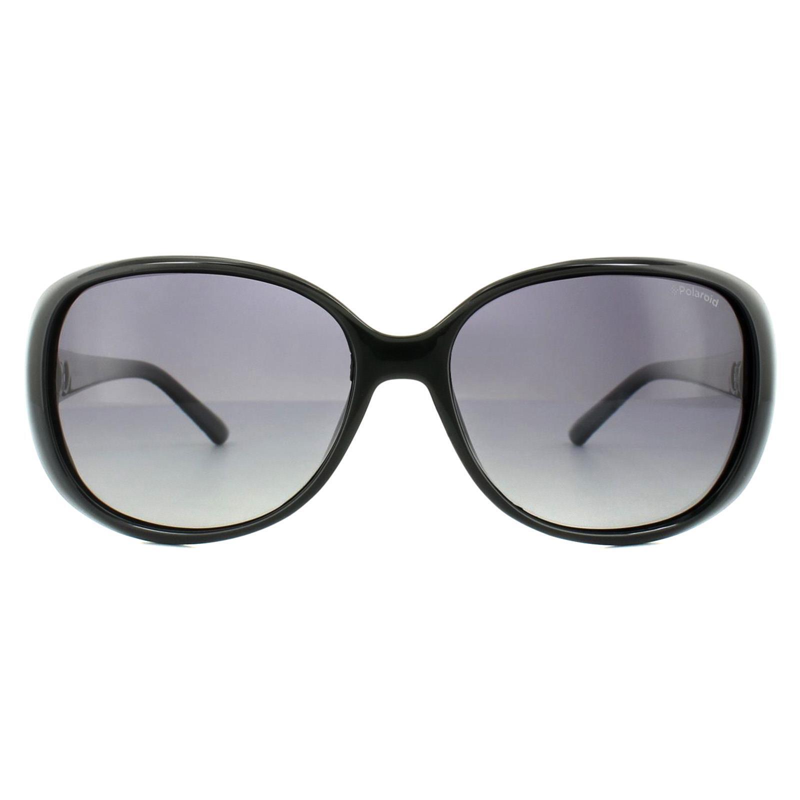 Polaroid Butterfly Womens Black Grey Gradient Polarized Sunglasses