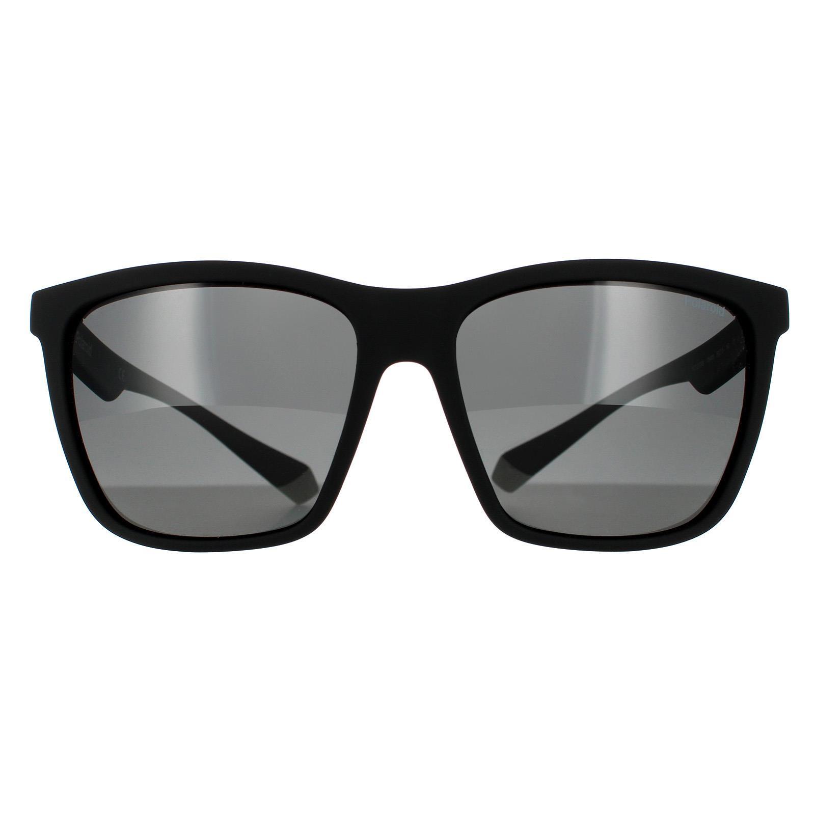 Polaroid Rectangle Mens Black Grey Grey Polarized Sunglasses