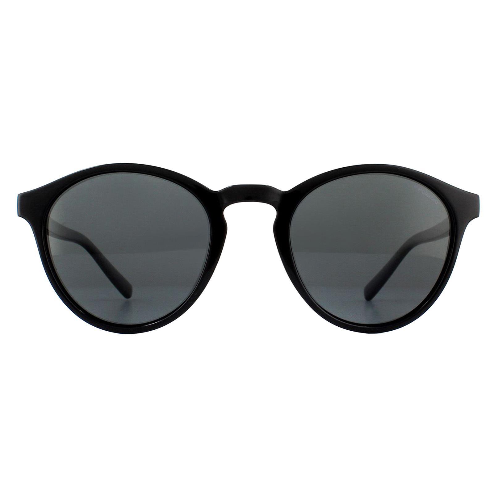 Polaroid Round Unisex Shiny Black Grey Polarized Sunglasses