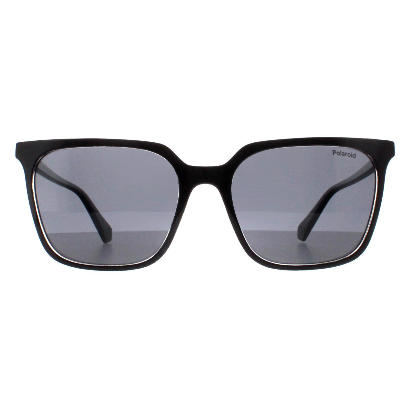 Polaroid Rectangle Womens Black Crystal Grey Polarized PLD 4163/S