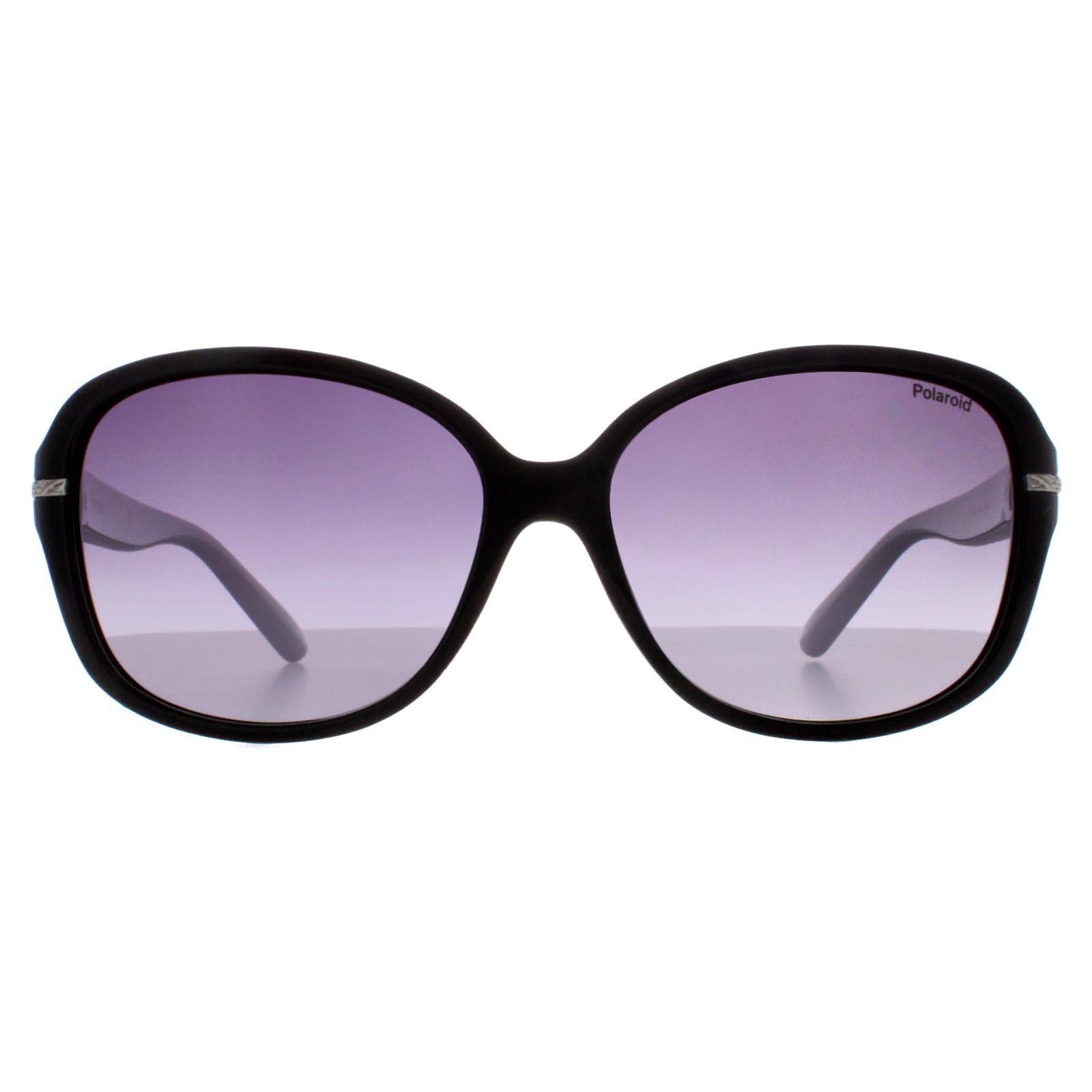 Polaroid Butterfly Womens Black Grey Gradient Polarized Sunglasses