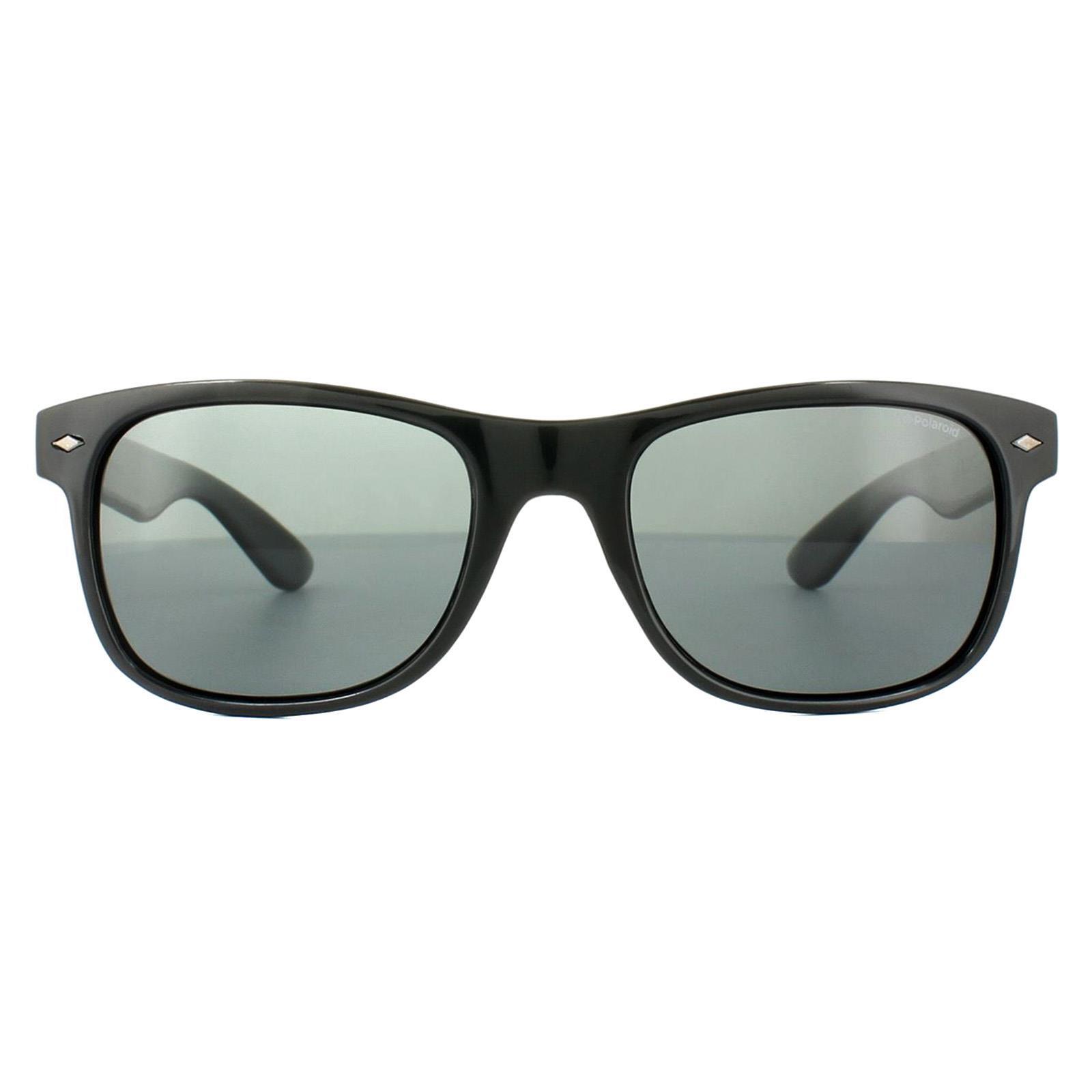 Polaroid Rectangle Unisex Shiny Black Grey Polarized Sunglasses