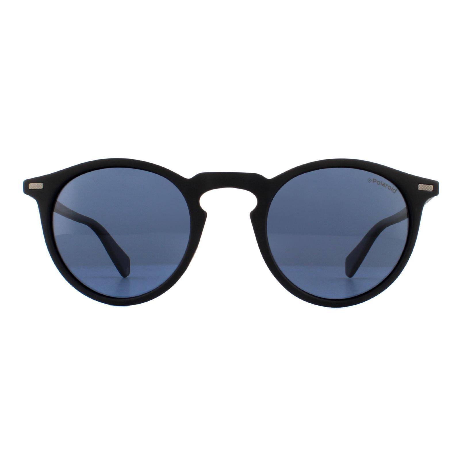 Polaroid Round Mens Matte Black Grey Polarized Sunglasses