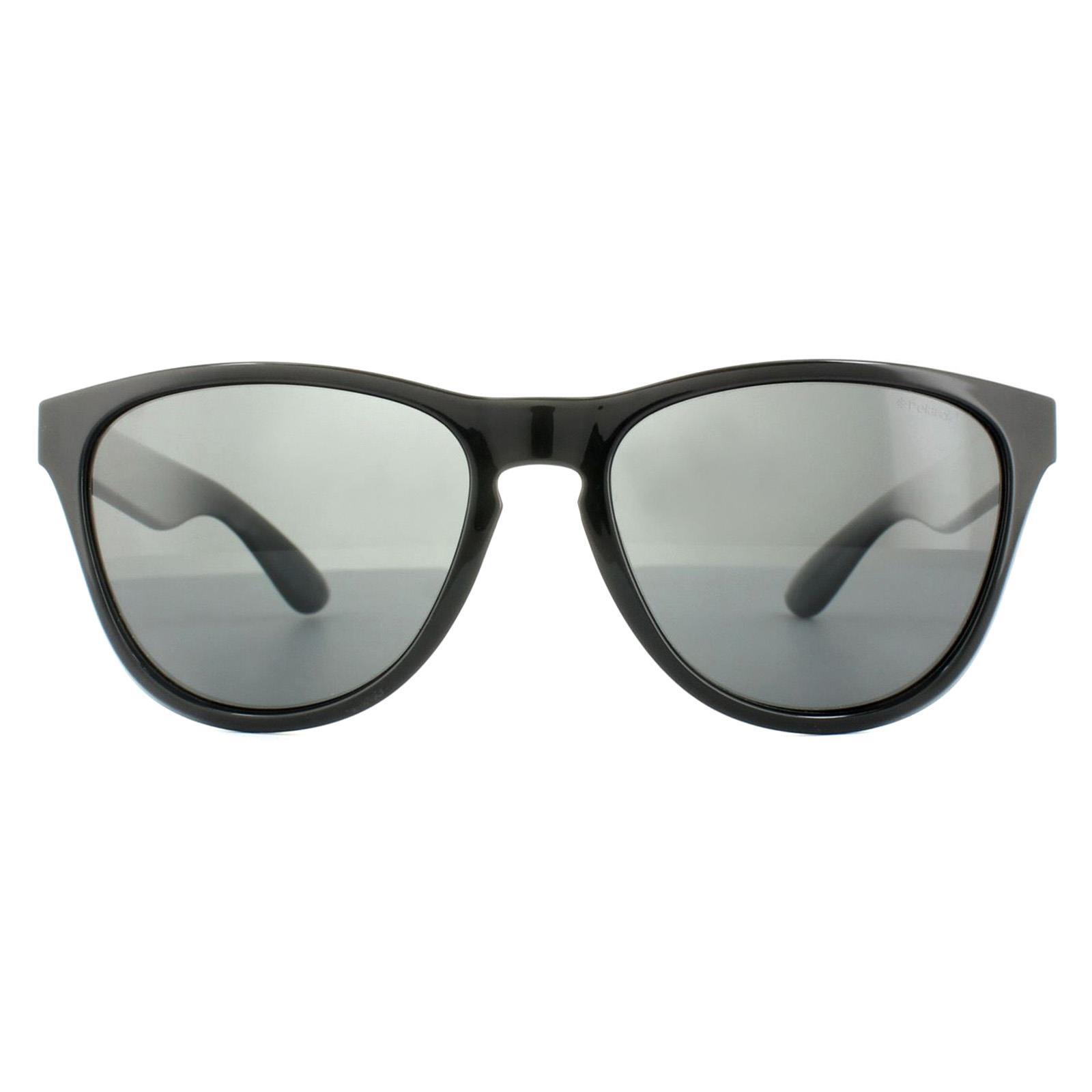 Polaroid Rectangle Mens Shiny Black Grey Polarized Sunglasses