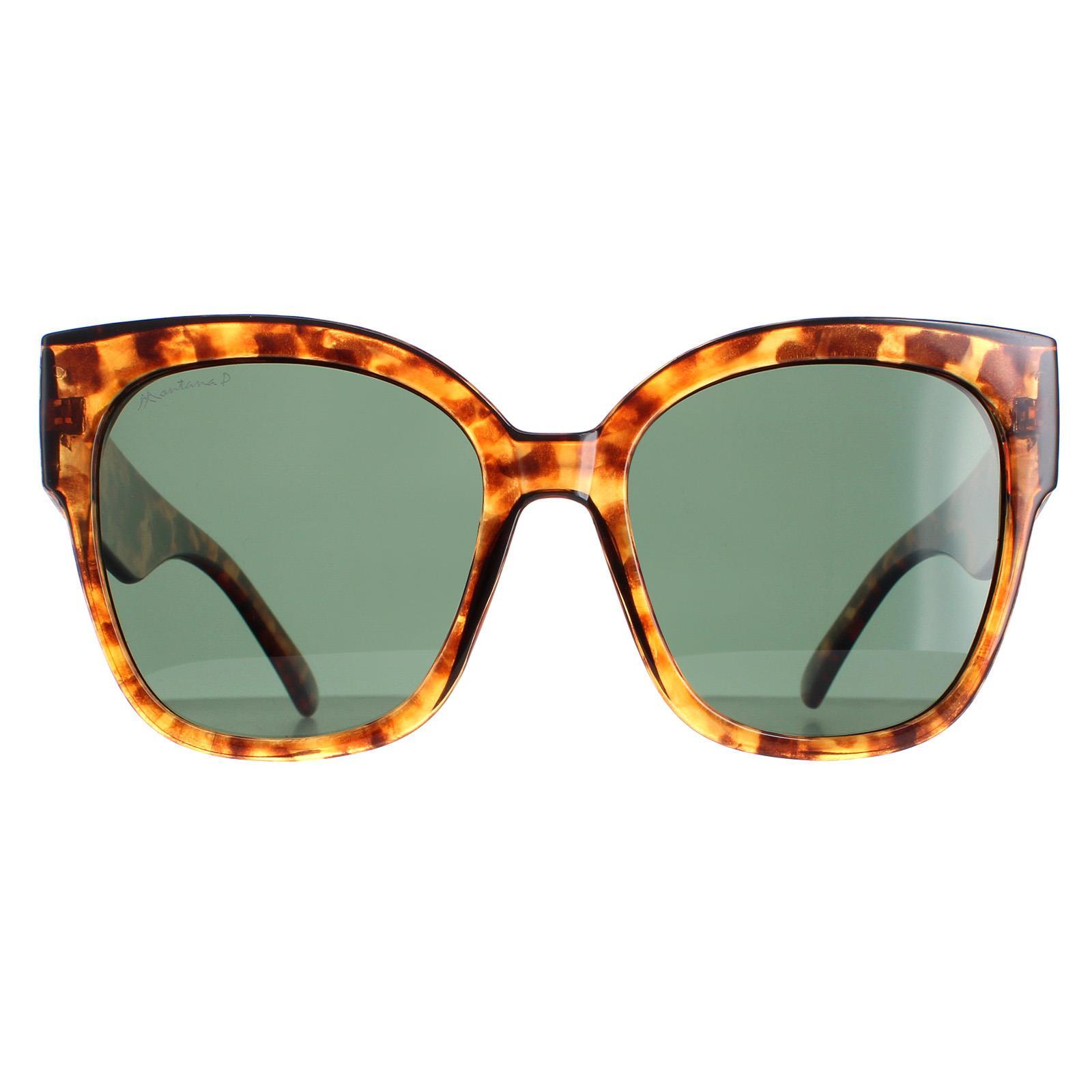 Montana Square Womens Shiny Havana G15 Green Polarized Sunglasses
