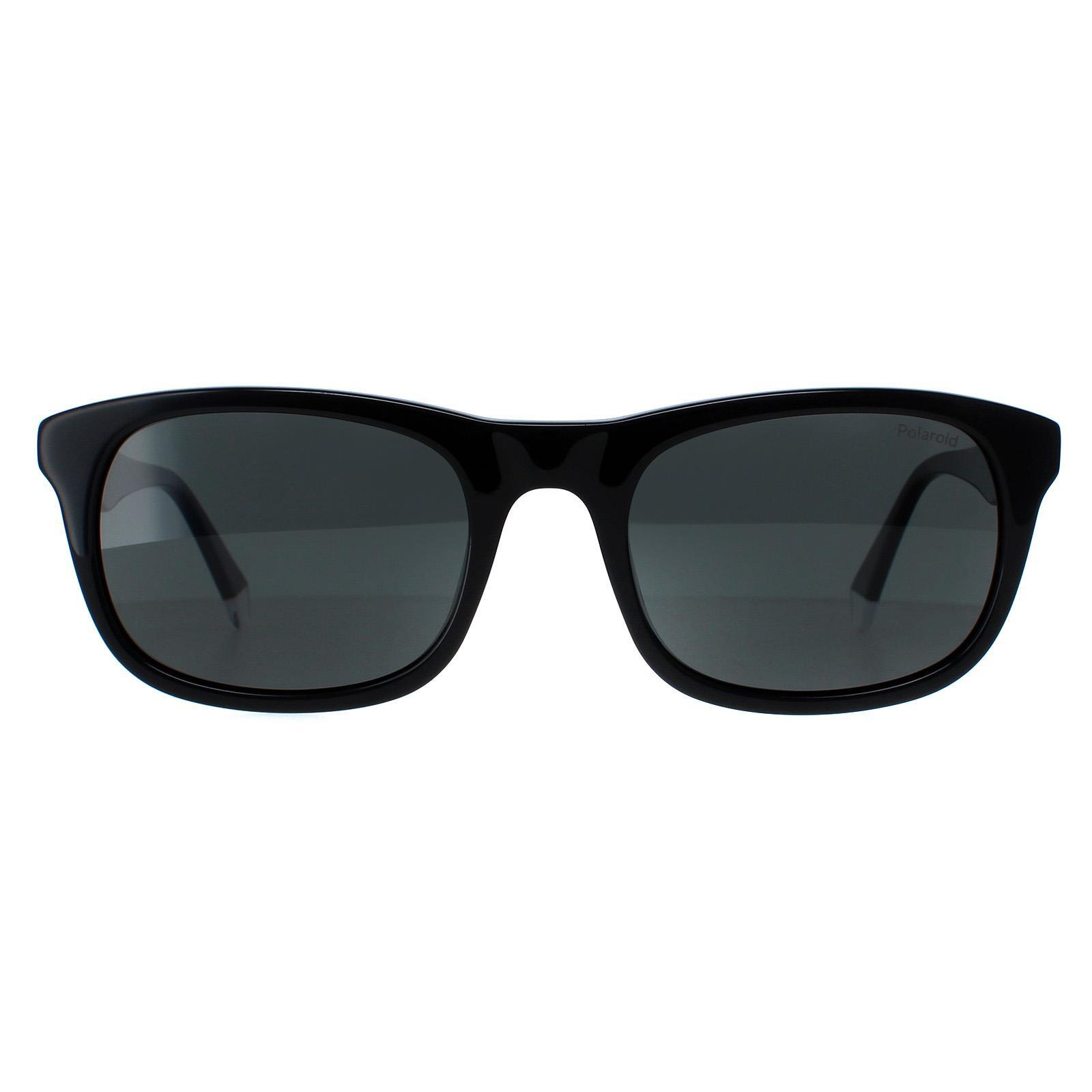 Polaroid Rectangle Mens Black Grey Polarized Sunglasses