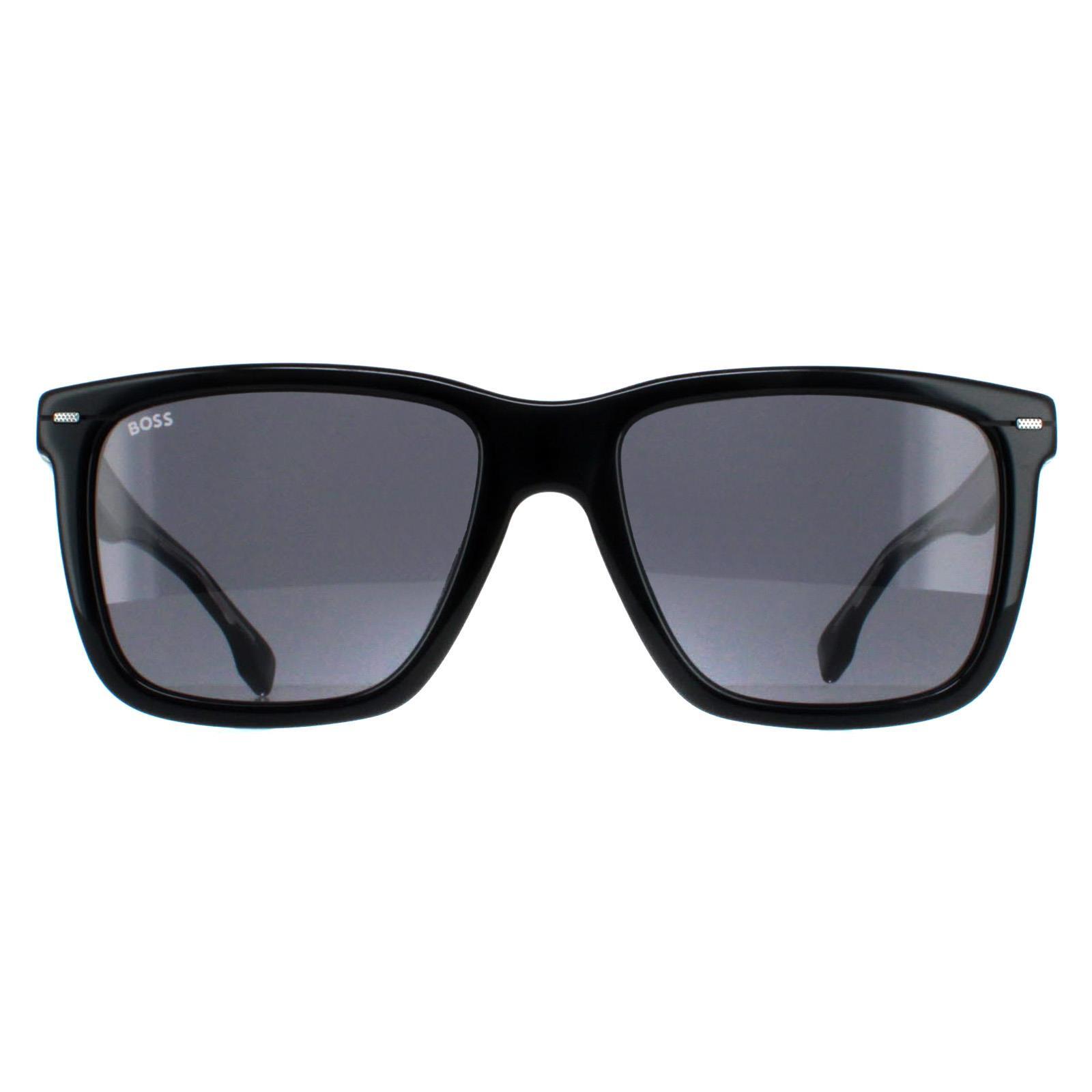 Hugo Boss Square Mens Black Ruthenium Grey Blue Sunglasses