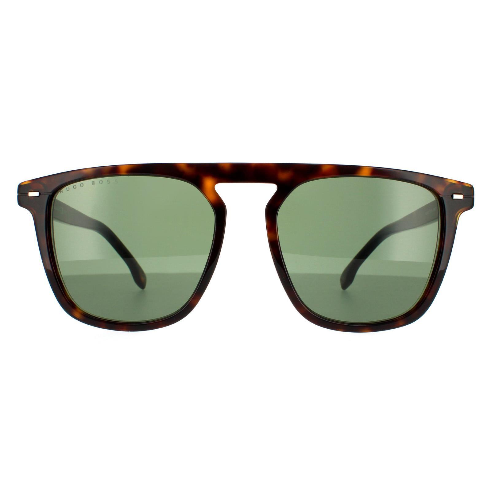 Hugo Boss Square Mens Dark Havana Green Sunglasses