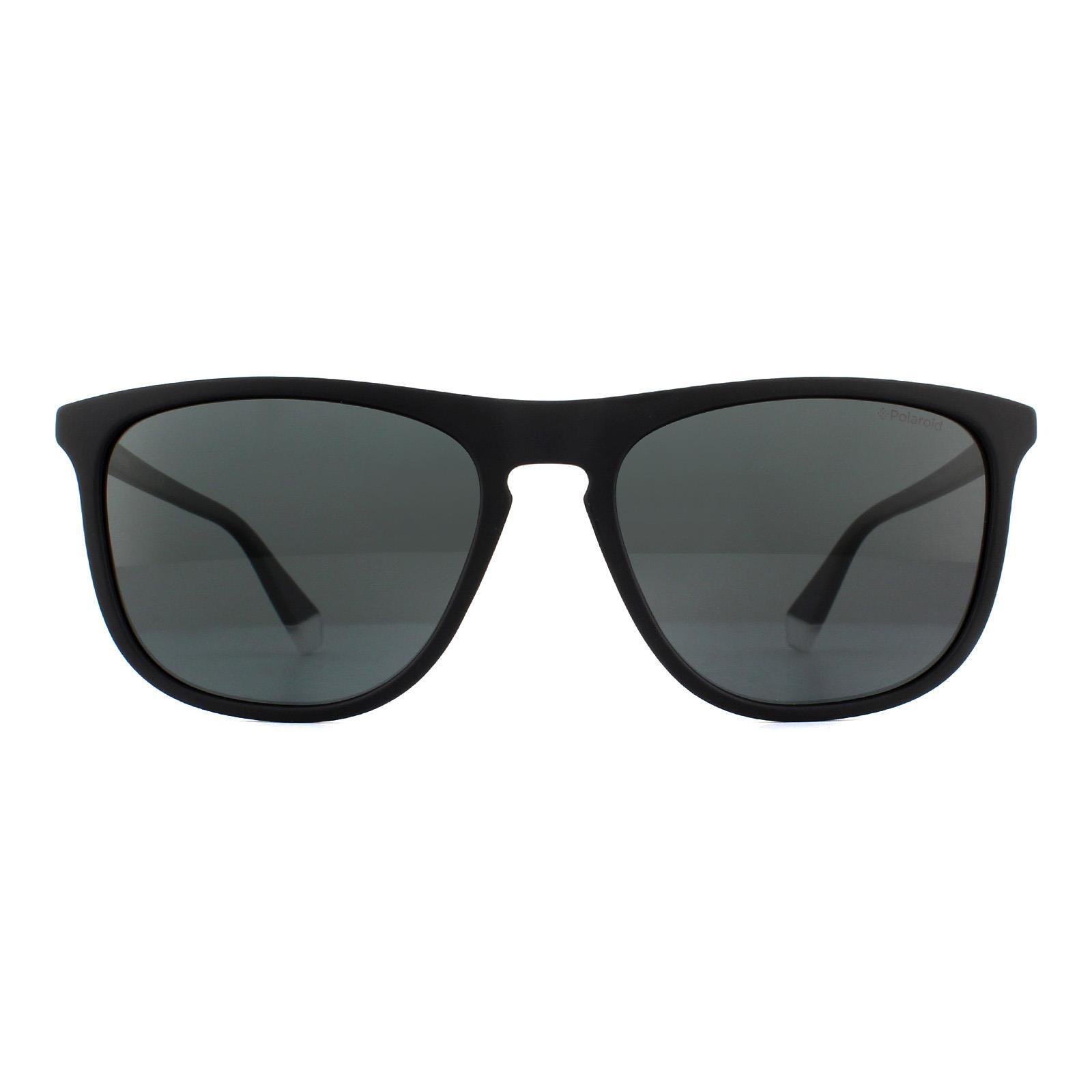 Polaroid Rectangle Mens Matte Black Grey Polarized Sunglasses