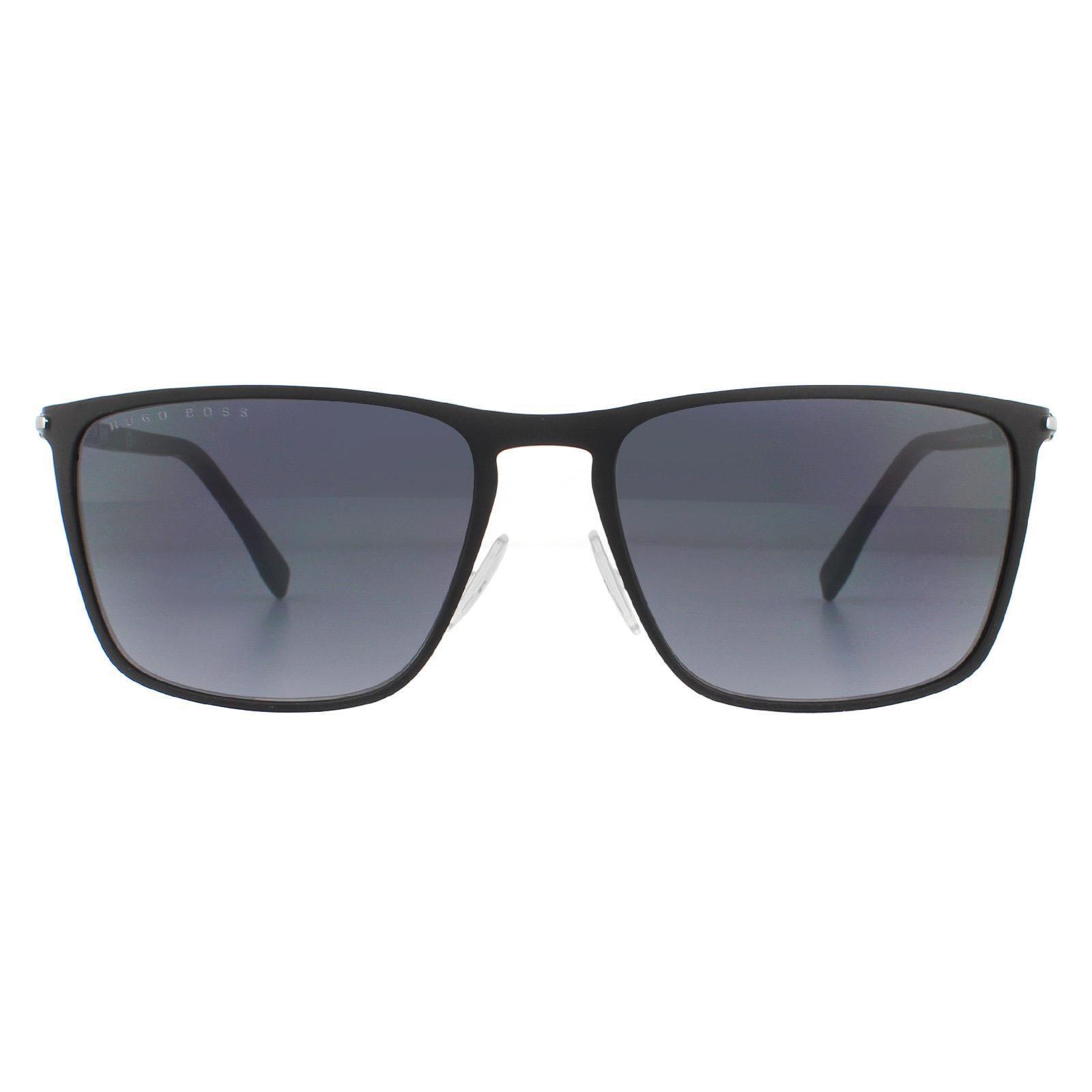 Hugo Boss Rectangle Mens Matte Black Grey Gradient Sunglasses
