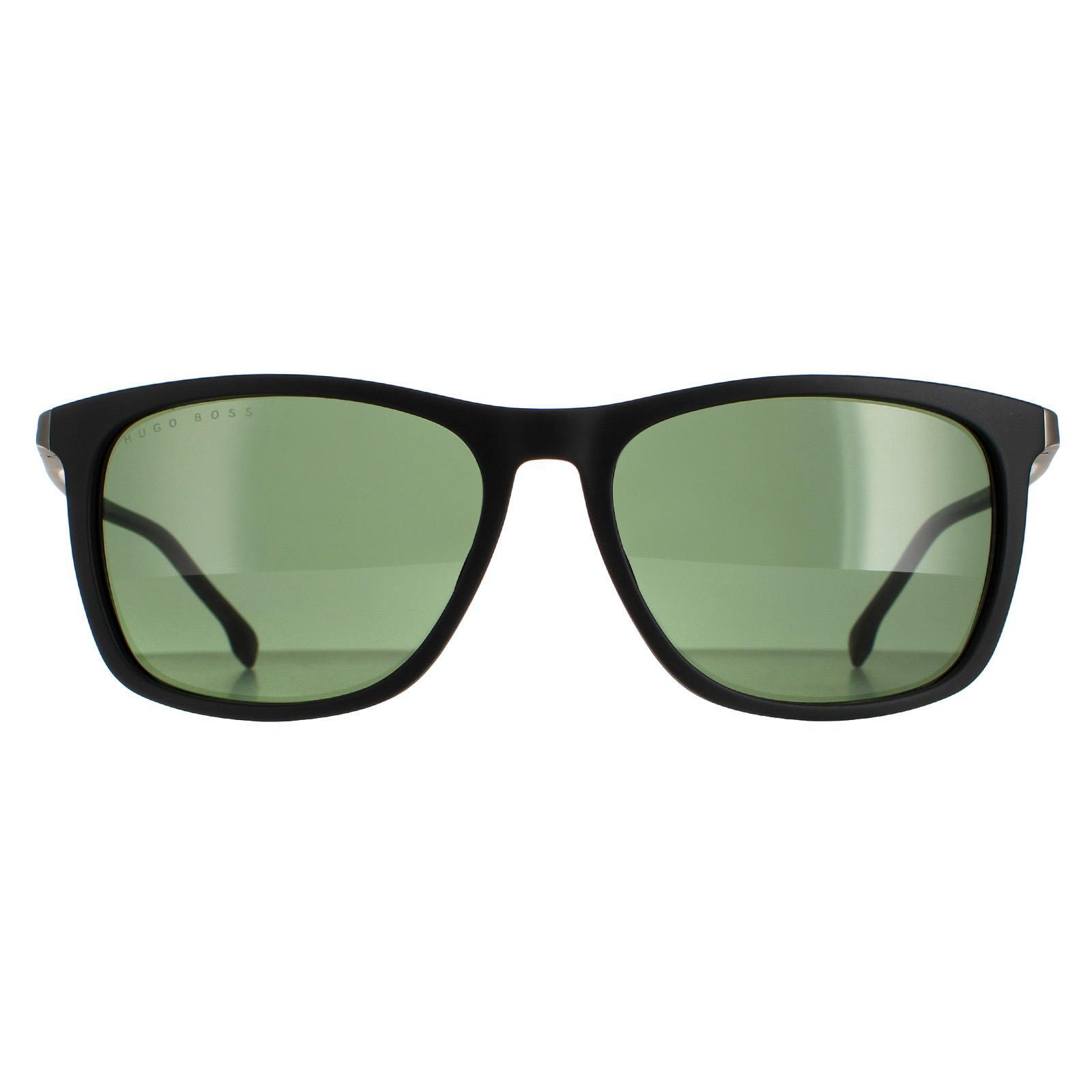 Hugo Boss Rectangle Mens Matte Black Green Sunglasses