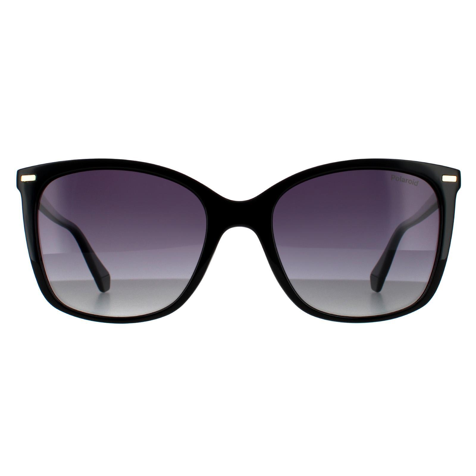 Polaroid Square Womens Black Grey Gradient Polarized Sunglasses