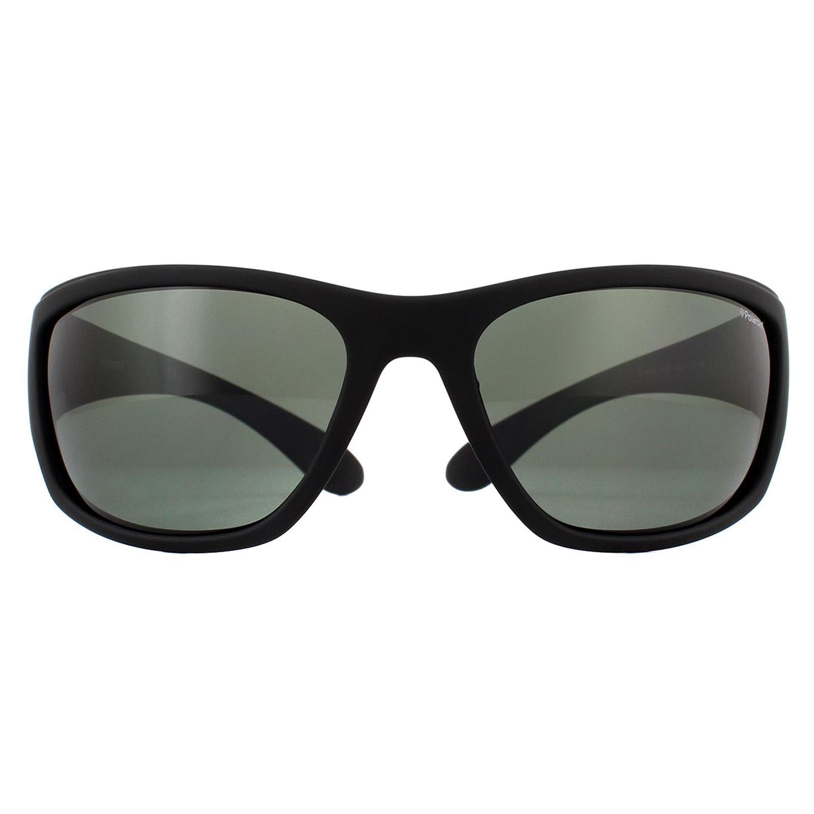 Polaroid Wrap Mens Rubber Black Grey Polarized Sunglasses