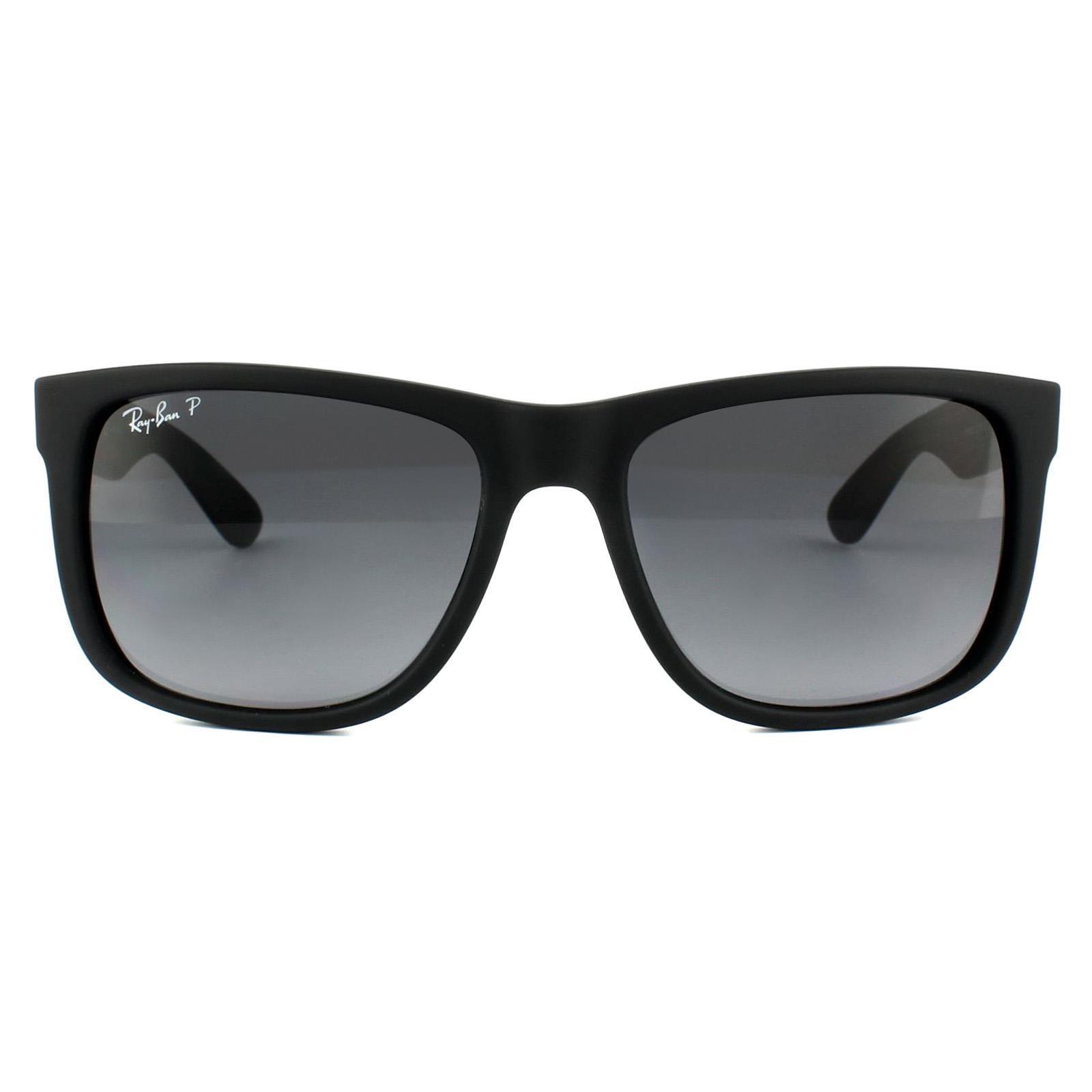 Ray-Ban Rectangle Mens Black Rubber Grey Gradient Polarized Sunglasses