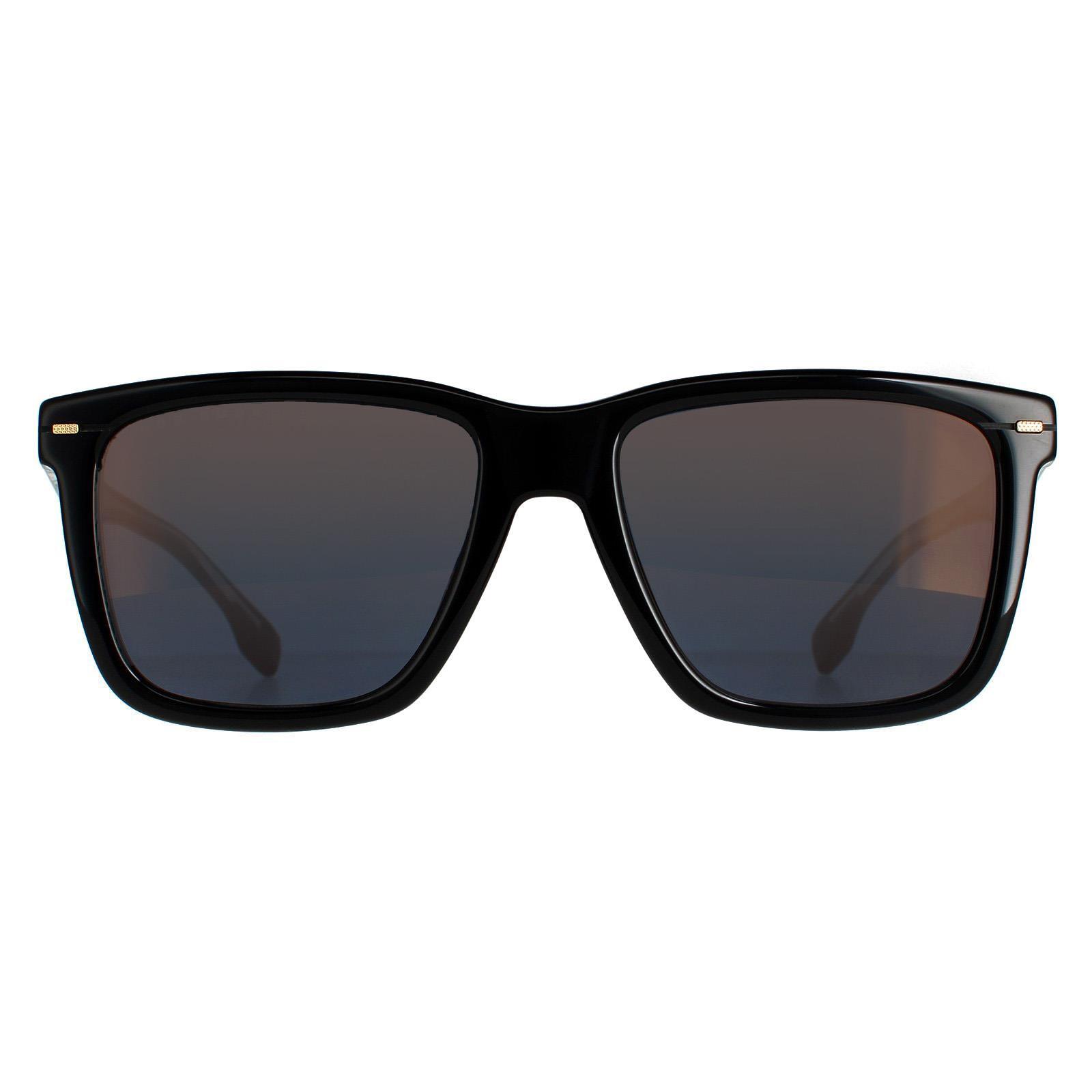 Hugo Boss Square Mens Black Brown Gold Mirror Sunglasses