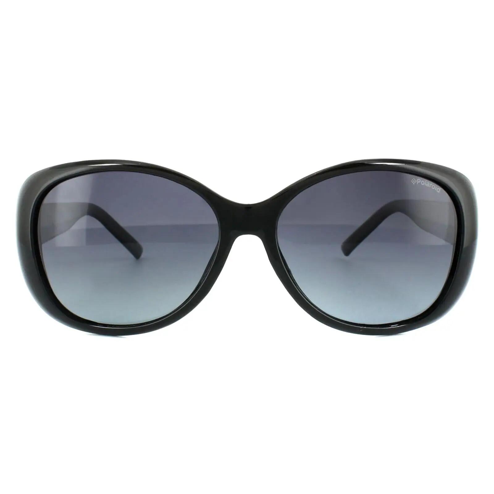 Polaroid Butterfly Womens Shiny Black Grey Gradient Polarized Sunglasses